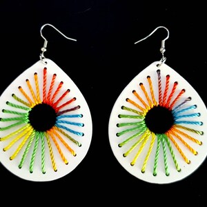 Acid Raindrop Laser Engraved Wood Earrings With Yarn - Etsy