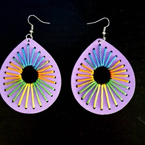 Acid Raindrop Laser Engraved Wood Earrings With Yarn - Etsy