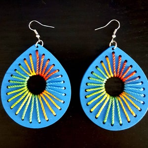 Acid Raindrop Laser Engraved Wood Earrings With Yarn - Etsy