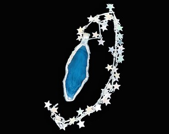 Soldered blue agate crystal pendant handmade with star chain