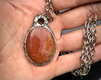 Handmade Soldered carnelian pendant with double chain necklace