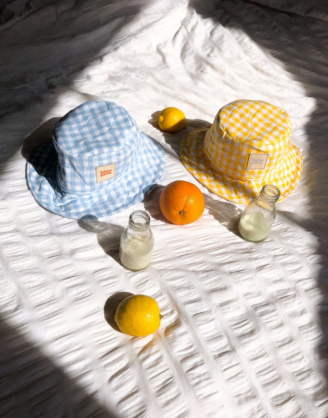 Handmade Quilted PICNIC Hat in Yellow Gingham Cotton Gift Etsy