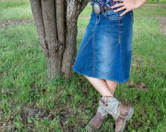 Upcycled jean skirt handmade