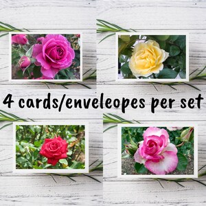 Carte photo rose, carte de vœux de fleur vierge, carte de note florale de la fête des mères, ensemble de cartes de vœux faites à la main de 4 ou de célibataires, livraison GRATUITE