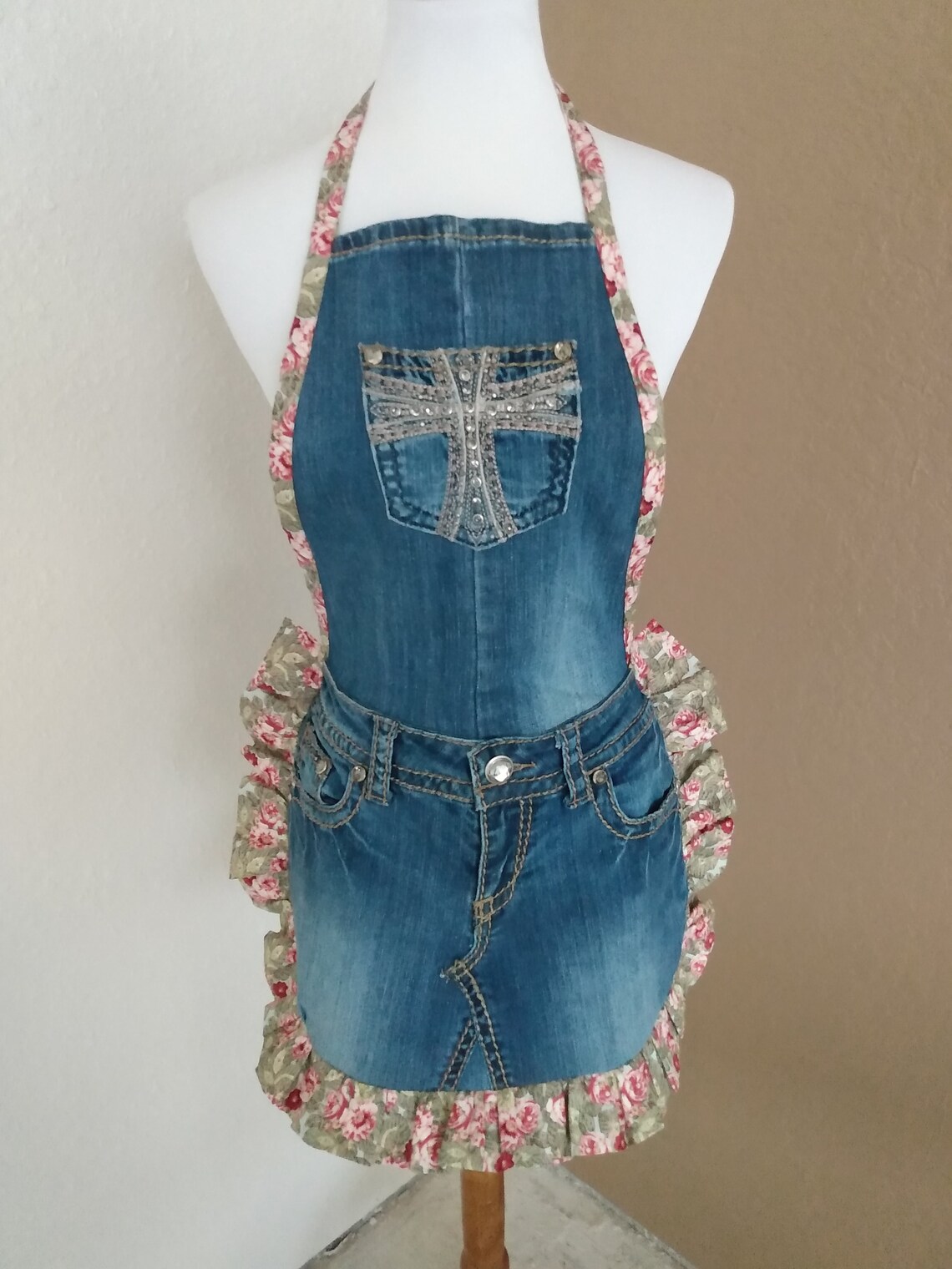 Upcycled Denim Apron with Front Pocket Etsy