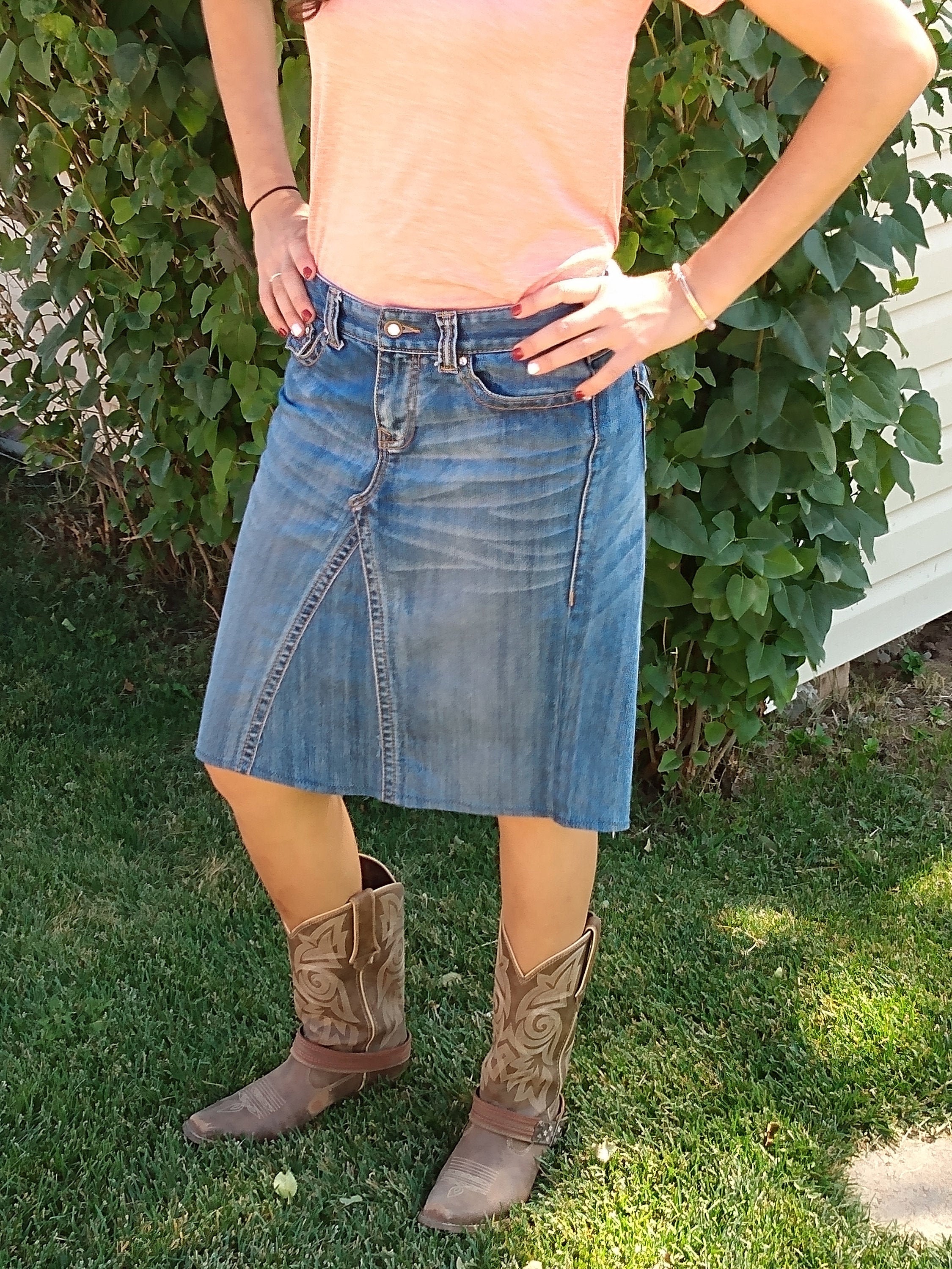 Jeans skirt deals and boots