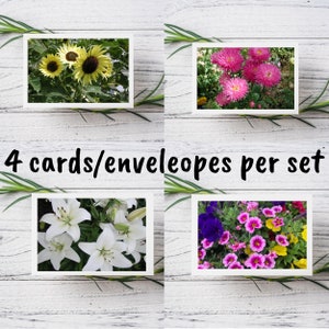 Tarjeta de lirio blanco y girasol, tarjeta de felicitación de flor en blanco, tarjeta del Día de la Madre, juego de tarjetas de felicitación hecha a mano de 4 o solteros, ENVÍO GRATIS