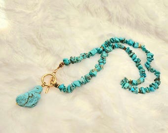 Collar de turquesa irregular de dos capas: joyería de piedra natural con un toque llamativo