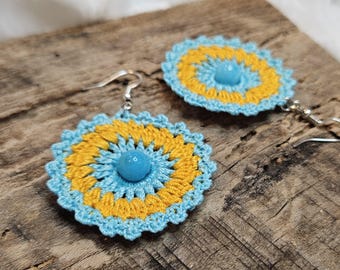 Pendientes colgantes de crochet hechos a mano, joyería bohemia de fibra