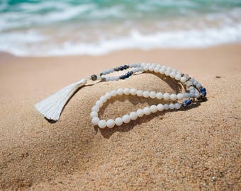 Collar bohemio con borlas de piedras preciosas, alabastro, jade y aguamarina, joyería llamativa con cuentas, collar de gemas naturales, regalo para ella.