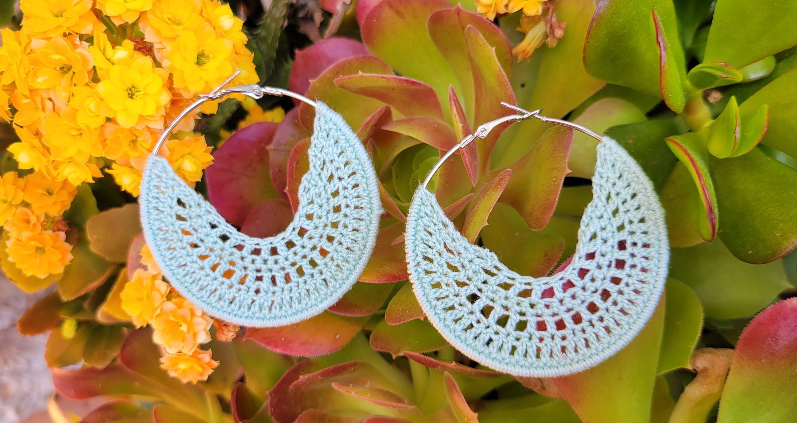Crocheted Hoop Earrings Boho Earrings Gift for Her Handmade Etsy