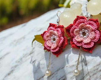 Pendientes colgantes de crochet hechos a mano, joyería de fibra ligera, estilo bohemio minimalista, regalo para ella