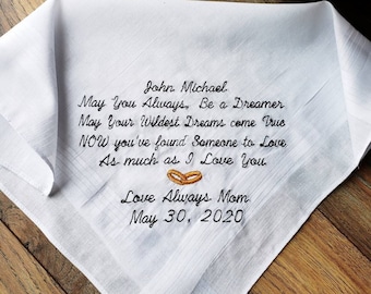 To my son on his wedding day, Embroidered Wedding Handkerchief, Wedding Handkerchief, wedding gift, personalized wedding special gift