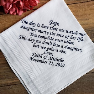 To my son in law on his wedding day, wedding gift, Embroidered Wedding Handkerchief, Wedding Handkerchief, wedding gift, personalized