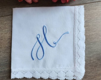 Personalized Handkerchief with Letter Embroidery, Monogramed Handkerchief, Custom Embroidered Handkerchief with Initial letter