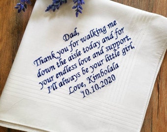 Wedding Handkerchief for Dad, wedding gift for Father, Embroidered Wedding Handkerchief, personalized wedding  Hanky