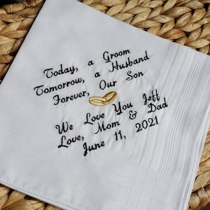 To my son, on his wedding day, wedding gift for my son, Embroidered Wedding Handkerchief, Wedding Handkerchief, wedding gift, personalized