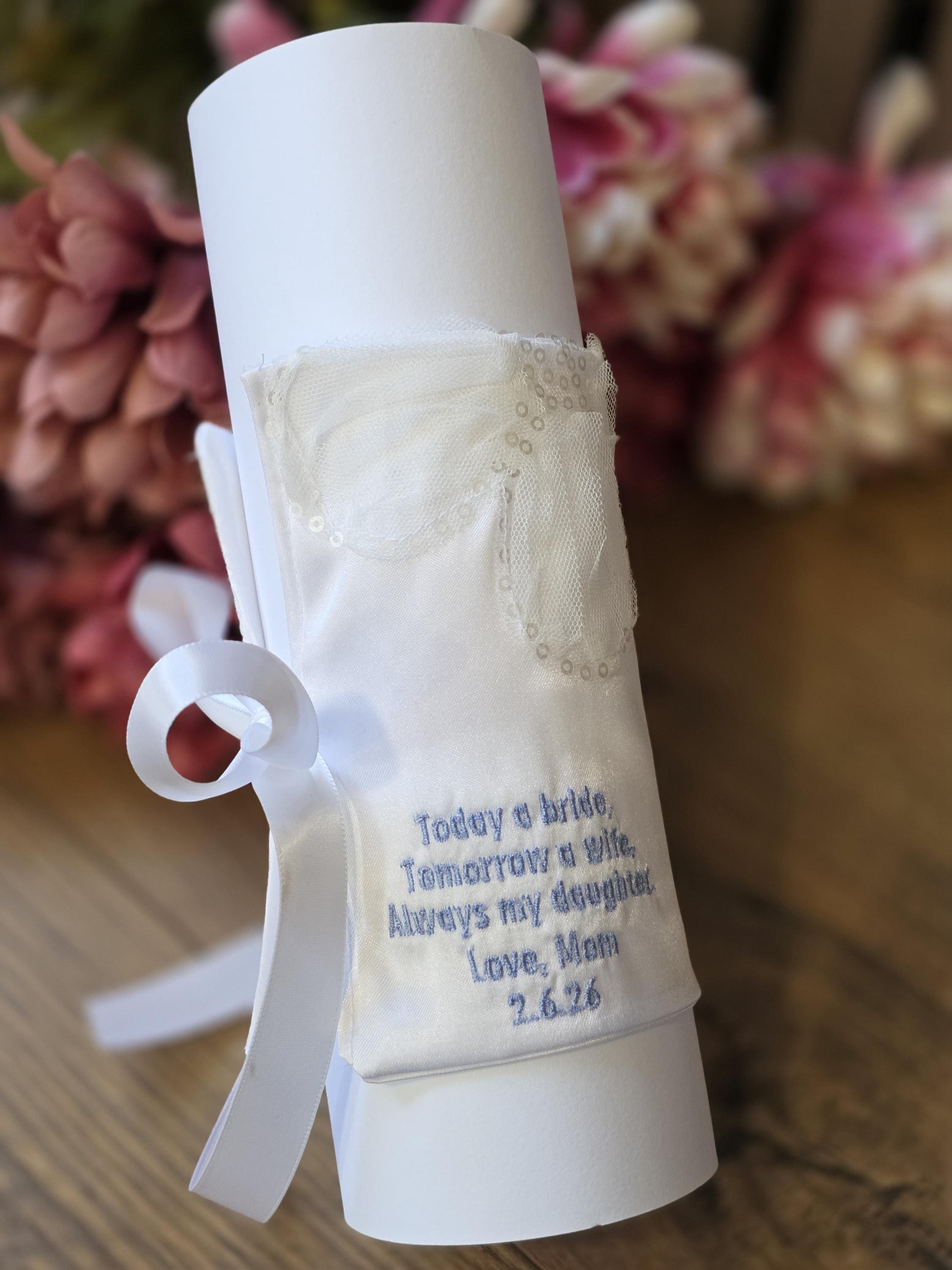 Personalized Handmade Bridal Bouquet Wrap Made From Mom’s Wedding Dress Personalized Handmade Bridal Bouquet Wrap Made From Mom’s Wedding Dress