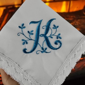 Personalized Handkerchief with Letter Embroidery, Monogramed Handkerchief, Custom Embroidered Handkerchief with Initial letter image 2