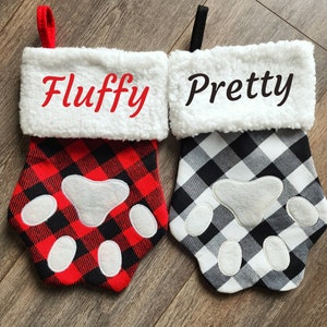 Christmas stockings for pets, Personalized Christmas Stockings for dog, Personalised Holiday Stocking with paws, Printed Name stocking