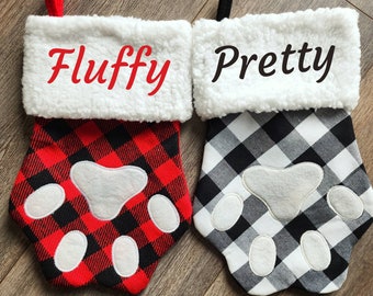 Christmas stockings for pets, Personalized Christmas Stockings for dog, Personalised Holiday Stocking with paws, Printed Name stocking