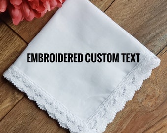 Custom Handkerchief, Embroidered Wedding Handkerchief, Wedding Gift with Custom Message, handkerchief with lace