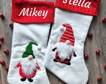 Gnome Christmas stockings, Personalized Christmas Stockings, Monogram Stocking, Personalised Family Holiday Stocking, Printed Name