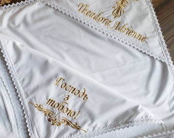 Baptism Blanket Linen 100% Personalized Christening Blanket | Etsy