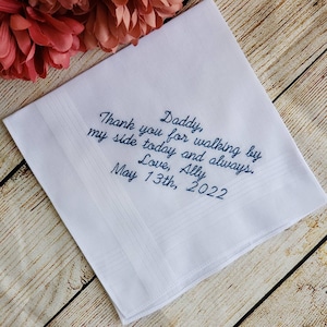 Embroidered Wedding Handkerchief For Father, Wedding Handkerchief for dad, wedding gift to dad, personalized wedding handkerchief image 2