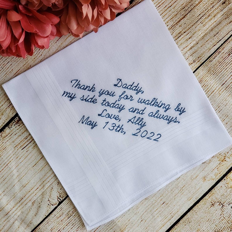 Embroidered Wedding Handkerchief For Father, Wedding Handkerchief for dad, wedding gift to dad, personalized wedding handkerchief image 2