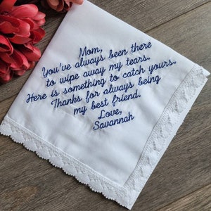 To my mother on my wedding day wedding gift, wedding handkerchief for mom , Embroidered Wedding Handkerchief, wedding keepsake