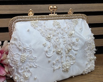 Handmade Wedding Purse from Repurposed Wedding Dress | Personalized Embroidered Bridal Purse made of Mom's Gown | Sentimental Bride Gift