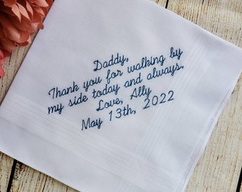 Embroidered Wedding Handkerchief For Father, Wedding Handkerchief for dad, wedding gift to dad, personalized wedding handkerchief