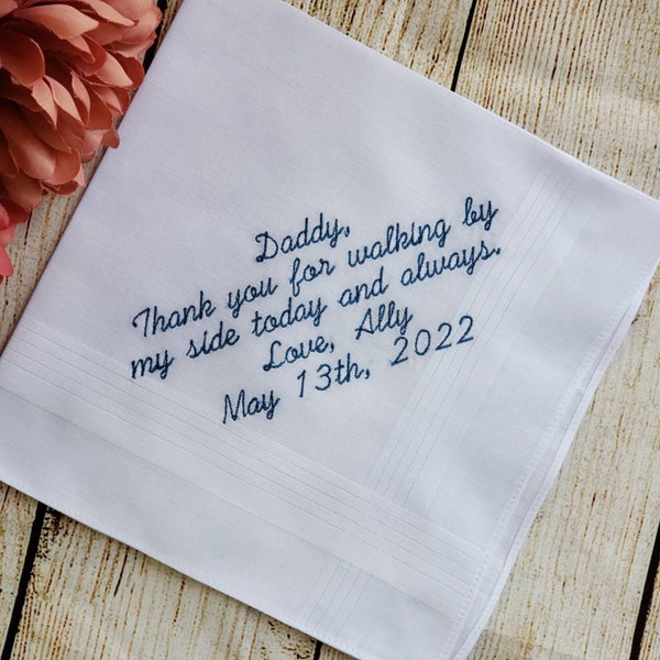 Embroidered Wedding Handkerchief For Father, Wedding Handkerchief for dad, wedding gift to dad, personalized wedding handkerchief