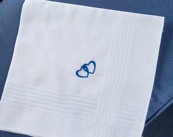 Personalized Handkerchief with double heart embroidered