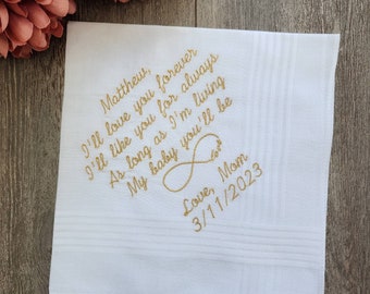 Wedding gift for my son, Embroidered Wedding Handkerchief, wedding gift, personalized Embroidered gift, wedding keepsake