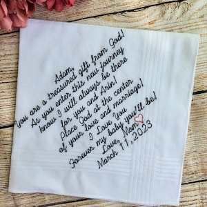 To my son, on his wedding day, wedding gift for my son, Embroidered Wedding Handkerchief, Wedding Handkerchief, wedding gift, personalized