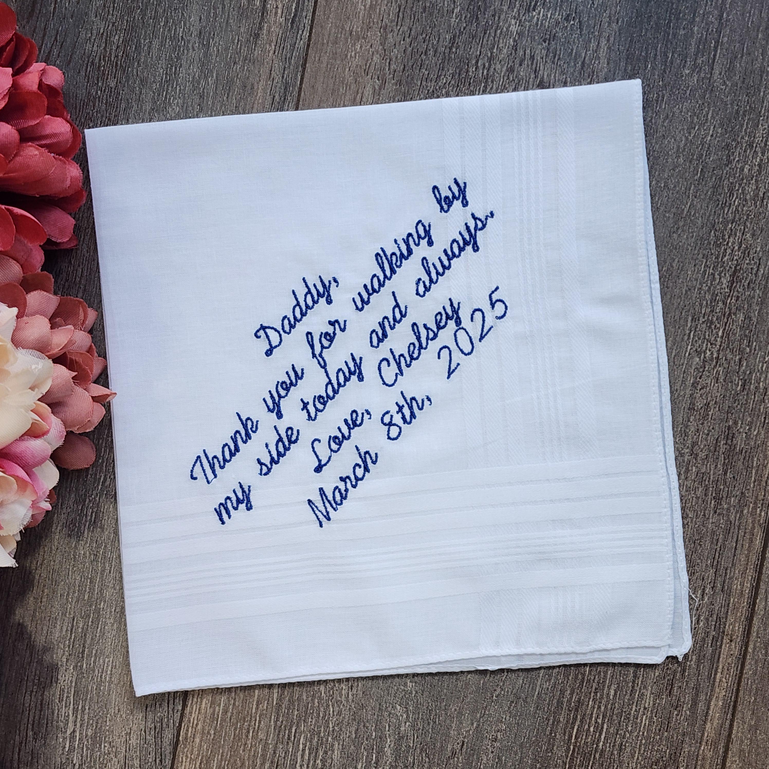 Embroidered Wedding Handkerchief For Father, Wedding Handkerchief for dad, wedding gift to dad, personalized wedding handkerchief
