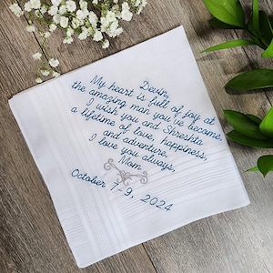 To my son on his wedding day, wedding gift for my son, Embroidered Wedding Handkerchief, Wedding Handkerchief, personalized pocket square
