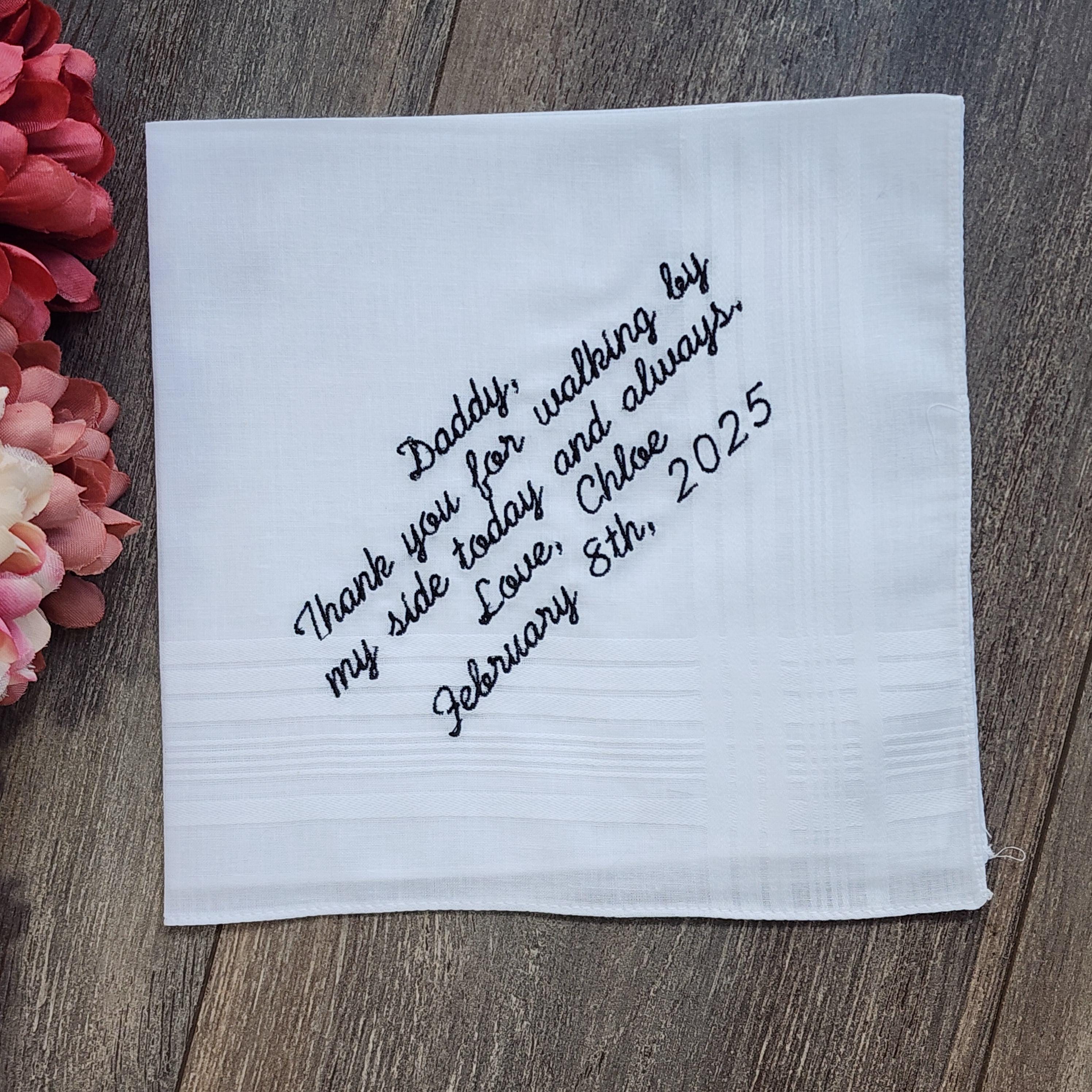 Embroidered Wedding Handkerchief For Father, Wedding Handkerchief for dad, wedding gift to dad, personalized wedding handkerchief