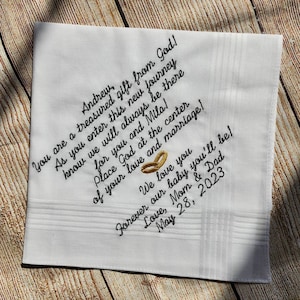 To my son, on his wedding day, wedding gift for my son, Embroidered Wedding Handkerchief, Wedding Handkerchief, wedding gift, personalized