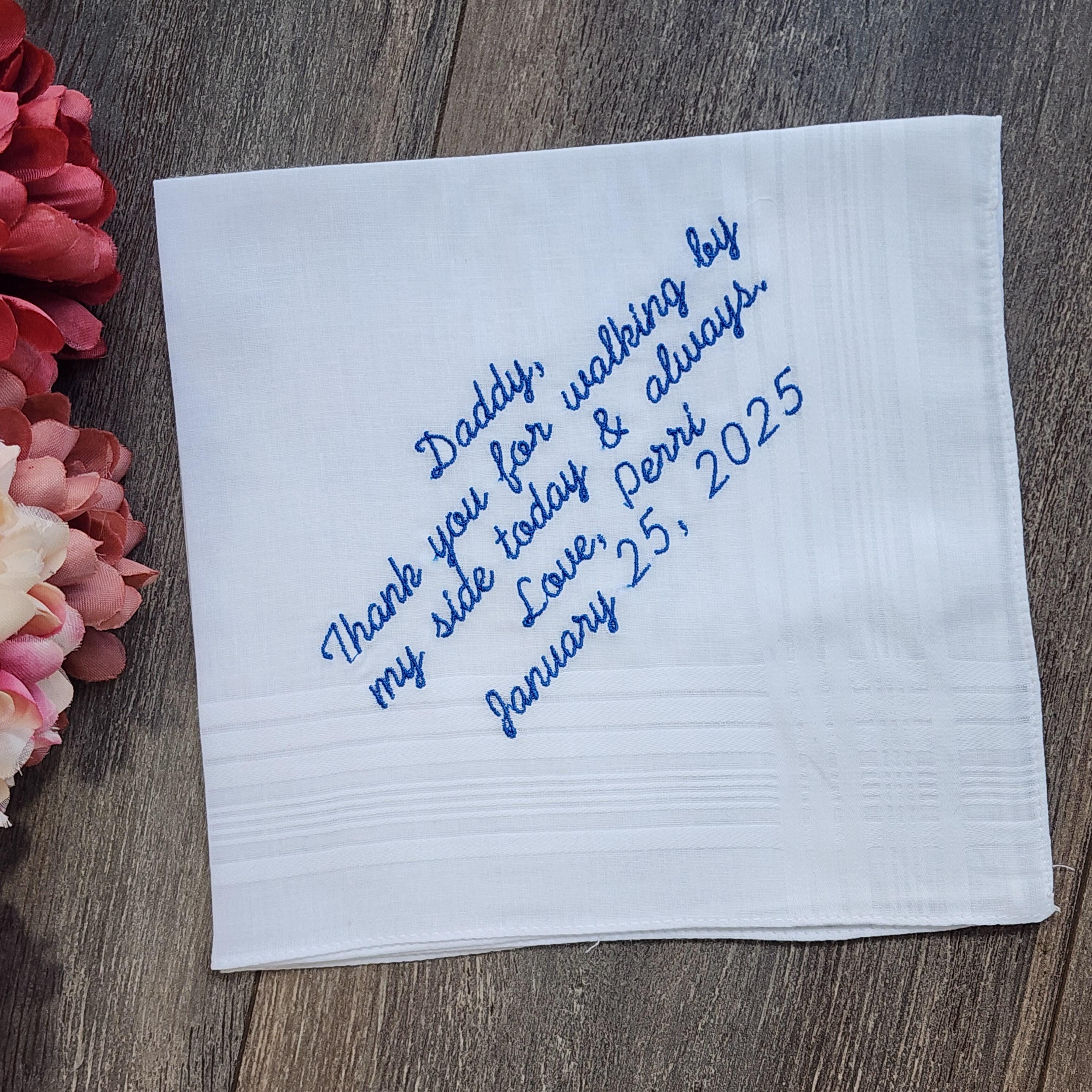 Embroidered Wedding Handkerchief For Father, Wedding Handkerchief for dad, wedding gift to dad, personalized wedding handkerchief