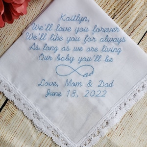 To my daughter, on her wedding day, wedding gift for my daughter, Embroidered Wedding Handkerchief, Wedding Handkerchief, wedding gift