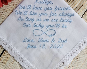 To my daughter, on her wedding day, wedding gift for my daughter, Embroidered Wedding Handkerchief, Wedding Handkerchief, wedding gift