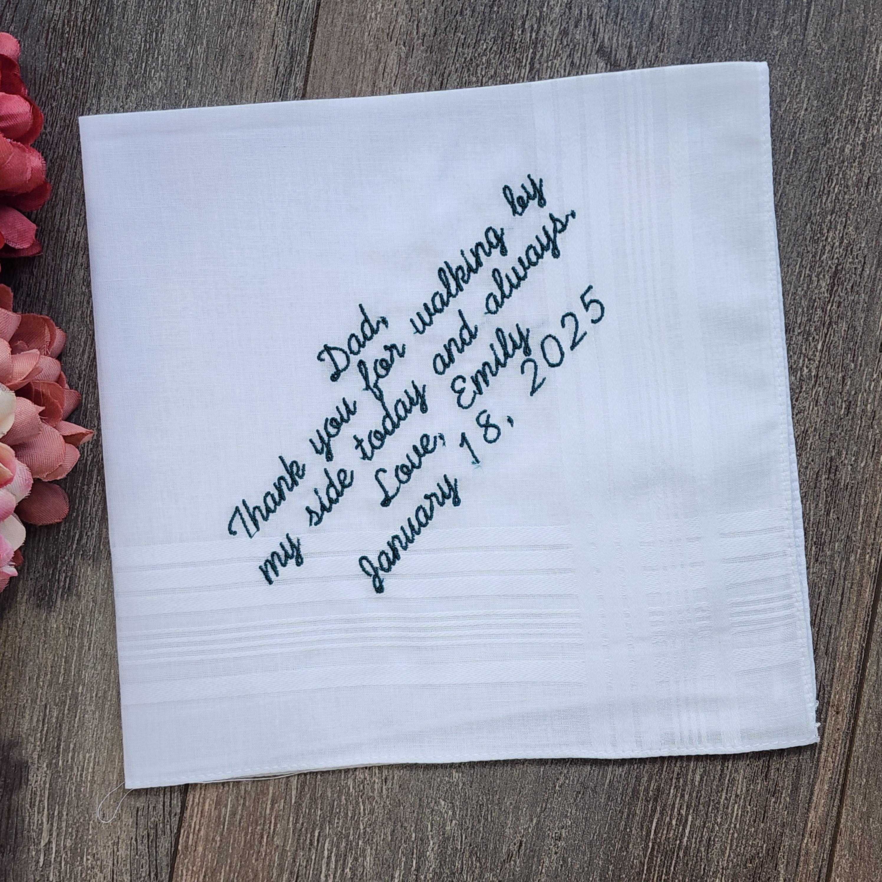 Embroidered Wedding Handkerchief For Father, Wedding Handkerchief for dad, wedding gift to dad, personalized wedding handkerchief