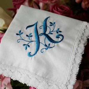 Personalized Handkerchief with Letter Embroidery, Monogramed Handkerchief, Custom Embroidered Handkerchief with Initial letter image 1