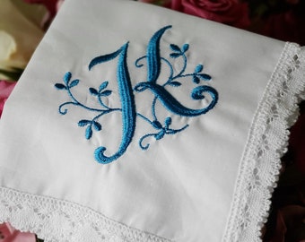 Personalized Handkerchief with Letter Embroidery, Monogramed Handkerchief, Custom Embroidered Handkerchief with Initial letter