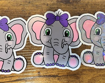 Cute Elephant | Ele | Cute | Cartoon |Bow | Sticker