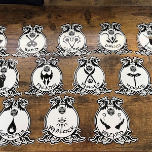 DnD Inspired Class Stickers | Barbarian | Druid | Paladin | Sorcerer | Rogue | Cleric