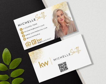-Visitenkarten | Hochwertige Keller Williams Visitenkarten | Dicke 16PT | Weiß und Gold Design | QR-Code | Makler Marketing
